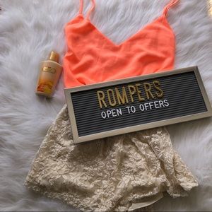 Poetry 🌼 Neon Bright Orange & Lace Romper Medium